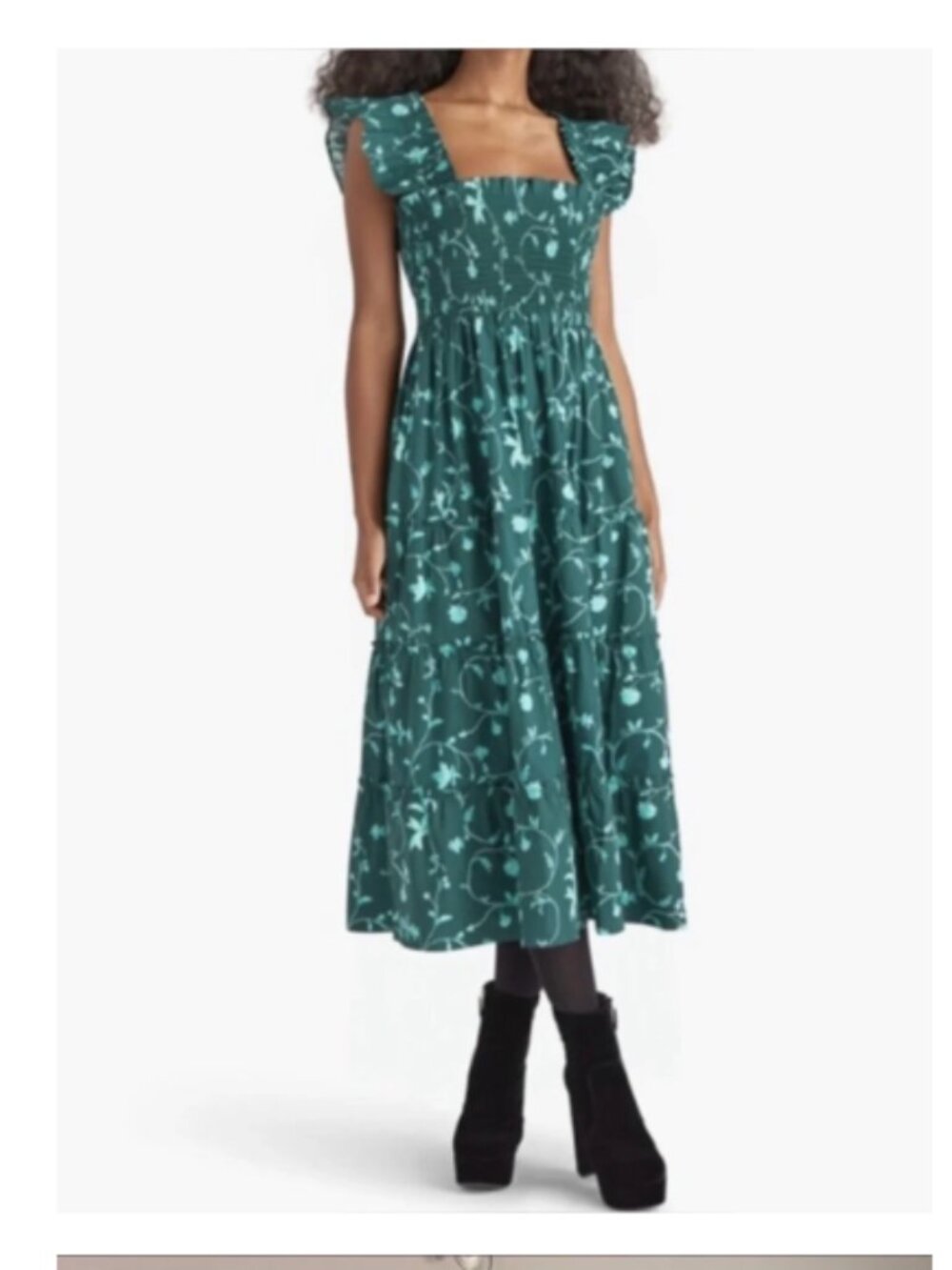 Hill House Ellie Nap Dress in Green Botanical Floral Sz XXS